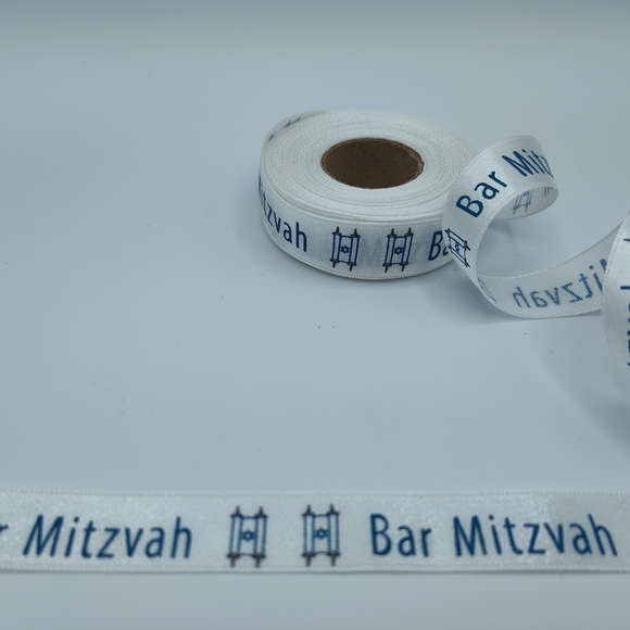 Bar Mitzvah Satin Ribbon 2 Yards White Blue Torah Gift Wrap 5/8” - Picture 3 of 4